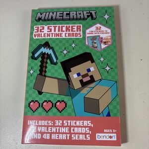 Minecraft Valentine's Day 32 Cards/Stickers 48 Heart Seals Creeper Llama Miner